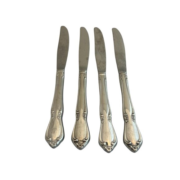Oneidacraft Deluxe Stainless Flatware Set Chateau Floral 4 Classic Butter Knives - Picture 5 of 7